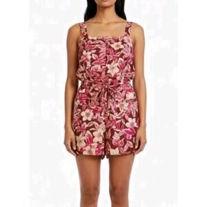 BELLE VERE ~Woman Size 8~ Red/Pink Belted Linen Blend Romper NWT.